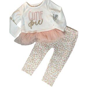Mud Pie Cutie Pie tutu shirt leopard leggings Outfit set 0-6m NWT embroidery